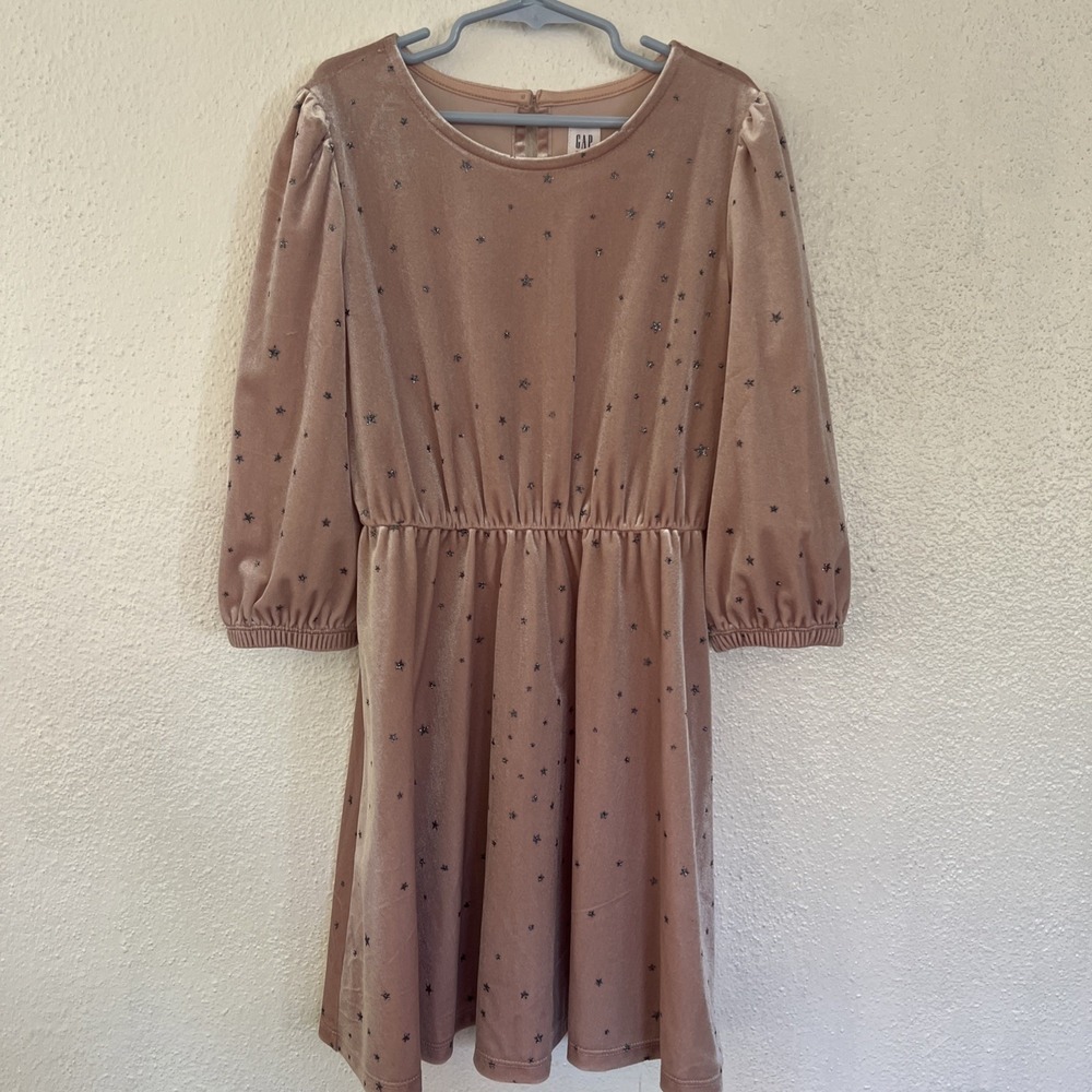 Gap Kids Girls Glitter‎ Star  Velvet Dress Size M Muted Blush Pink